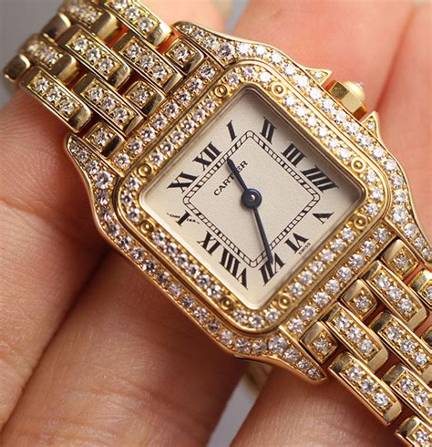 cartier watch full diamond|cartier panthere gold diamond watch.